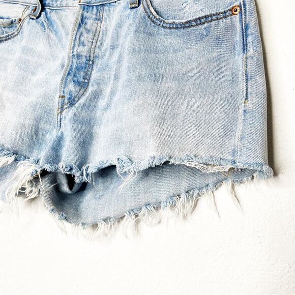 LEVI's 501 High Rise Raw Hem Rigid Denim Jeans Luxor Edge 32 Festival Music - Picture 4 of 9